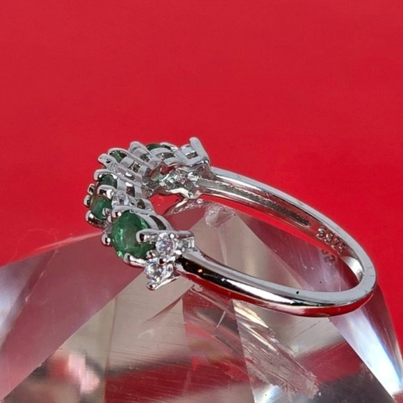 925 Sterling Silver Ring with Natural Emerald & CZ - Picture 3 of 13
